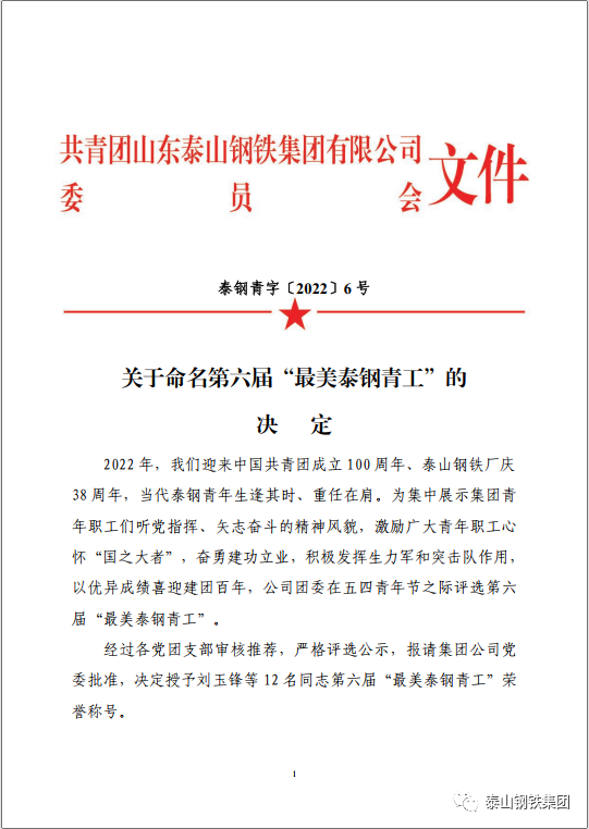 第六届“最美泰钢青工”名单公布！